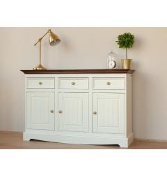 Credenza shabby chic 3 ante pino massello bianco e top tinto noce