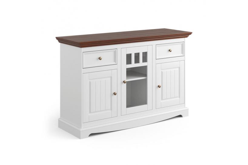 Credenza cristalliera shabby chic pino massello bianco e color noce