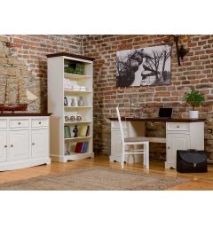 Libreria 5 ripiani shabby chic pino massello bicolore bianco e top noce