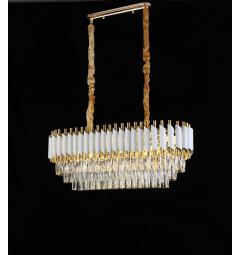 Lampadario ellittico a sospensione con cristalli bianco e oro MAZINI PRO
