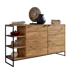 Mobile buffet con scaffale in legno naturale massello industrial