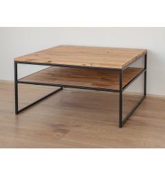 Tavolino da caffè quadrato in legno naturale massello di rovere stile industriale