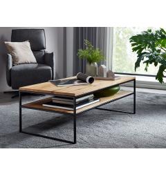 Tavolino da soggiorno rettangolare in legno naturale massello design industriale