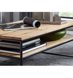 Tavolino da caffè rettangolare in legno naturale massello design industriale