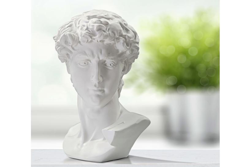 scultura in poliresina bianca testa antica