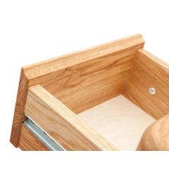Tavolino stretto con cassetto in legno massello di rovere oliato