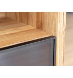 Mobile tv moderno in legno naturale massello e cassetto con frontale vetro grafite