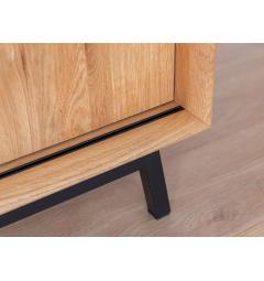 Mobile buffet in rovere naturale massello con portabottiglie e ante a scorrimento