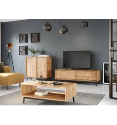 Credenza in legno naturale massello con portabottiglie