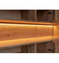 Vetrina libreria moderna 3 ante in legno massello di rovere grezzo  con illuminazione integrata