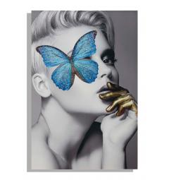 stampa con volto donna e farfalla