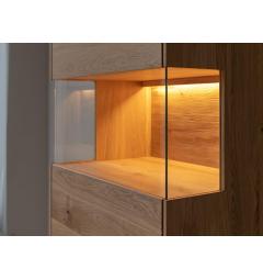 Cristalliera bassa 1 anta destra moderna LED integrato in legno naturale massello di rovere massello