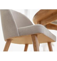 Set Tavolo rovere massello rotondo allungabile + 6 sedie imbottite beige gambe in faggio