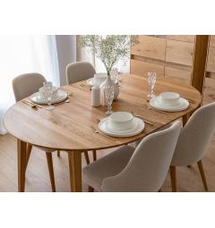 Set Tavolo rovere massello rotondo allungabile 6 posti+ 6 sedie nordiche imbottite beige