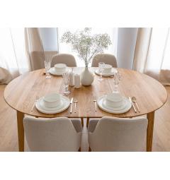 Set Tavolo rovere massello rotondo allungabile + 6 sedie imbottite beige