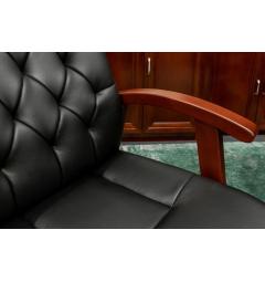 Poltrona sala conferenza in pelle nera Consul legno laccato cognac