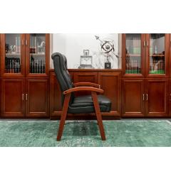 Sedia conferenza capitonné vera pelle nera Consul legno laccato cognac