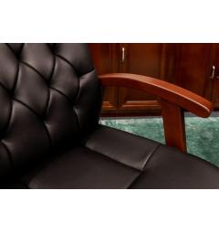 Poltrona sala riunioni in pelle marrone Consul legno laccato cognac