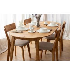 set tavolo torondo allungabile + 6 sedie rovere imbottite beige LEON