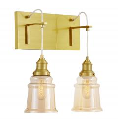 Lampada da parete industrial vintage ottone e vetro ambra doppia MOLETTI W2