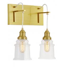 Lampada da parete ottone 2 paralumi vetro trasparente MOLETTI W2