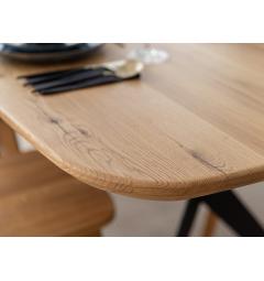 Tavolo moderno industriale piano ovale in rovere naturale scortecciato massello 200x100 con gambe in metallo SISTINA