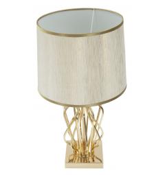 lampada da tavolo con paralume in tessuto crema e rifiniture oro
