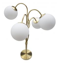 lampada da tavolo con 4 paralume a forma di sfera in vetro bianco