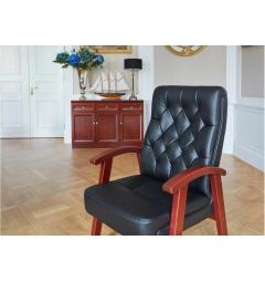 Sedia conferenza in pelle nera Consul gambe legno