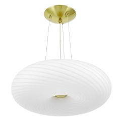 Lampadario in metallo oro e vetro bianco