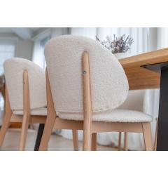 Sedia moderna tessuto ciniglia panna con gambe in legno Pecora