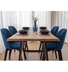 Sedia da tavolo velluto blu e faggio imbottita BRENO