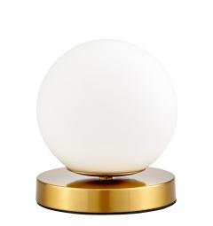 Lampada da tavolo struttura in metallo ottone e sfera bianco opaco