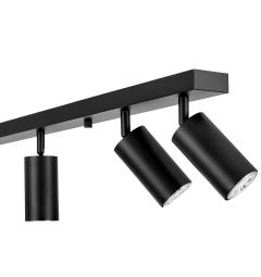 Plafoniera in metallo nero con piastra rettangolare a soffitto 6 punti luce