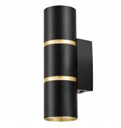 Applique con due punti luce in metallo nero e oro