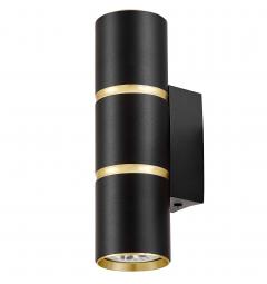 Applique con due punti luce in metallo nero e oro