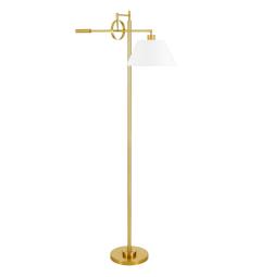 Lampada da terra design moderno struttura in metallo  ottone e paralume in tessuto bianco