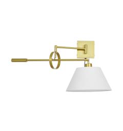 Lampada da muro in metallo ottone e paralume in tessuto bianco