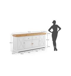 Mobile buffet pino massello bicolore bianco-tabacco shabby country