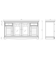 Madia con cristalliera shabby chic pino massello bianco e top noce