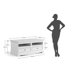 Porta tv shabby chic 2 cassetti pino massello bianco e top rovere