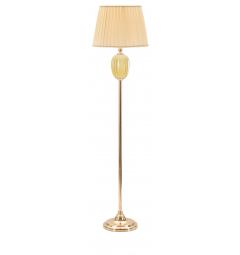 Elegante piantana in metallo dorato con applicazioni beige. Completa di paralume in tessuto beige con finiture dorate.