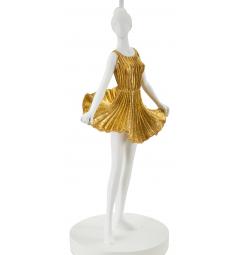 Lampada da tavolo in metallo e resina a forma di ballerina con elegante vestito dorato