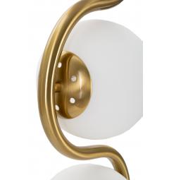 Piantana in metallo dorato dalle forme sinuose con 4 punti luci in eleganti sfere di vetro bianco