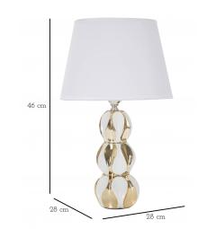 Lampada da tavolo in ceramica bianca e dorata completa di paralume in tessuto bianco