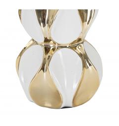 Lampada da tavolo in ceramica bianca e dorata completa di paralume in tessuto bianco