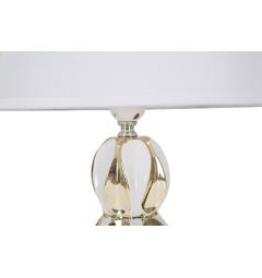 Lampada da tavolo in ceramica bianca e dorata completa di paralume in tessuto bianco