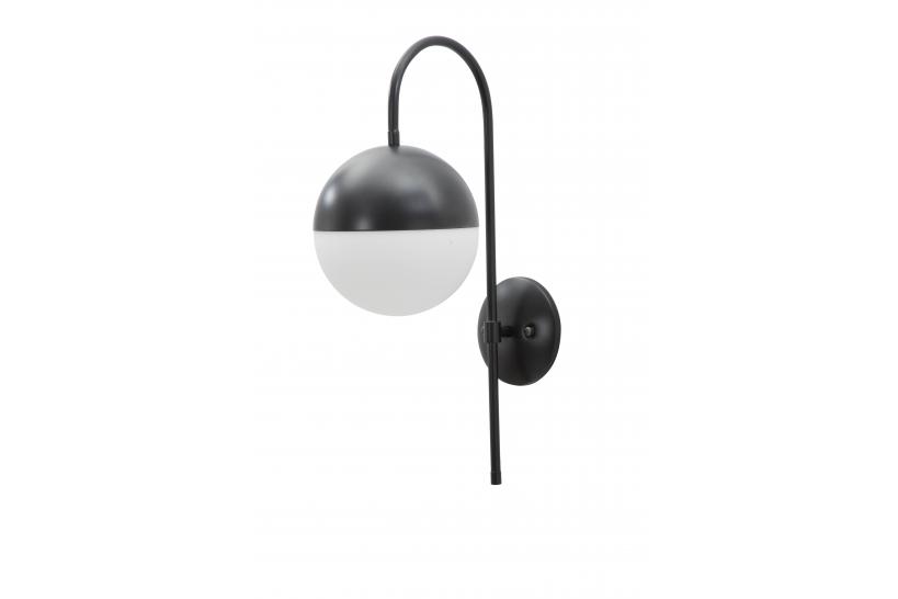 Applique in metallo nero con sfera in vetro bianco, linee essenziali