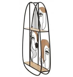 Mensola in metallo e legno decorata con volti che richiamano l'arte cubista