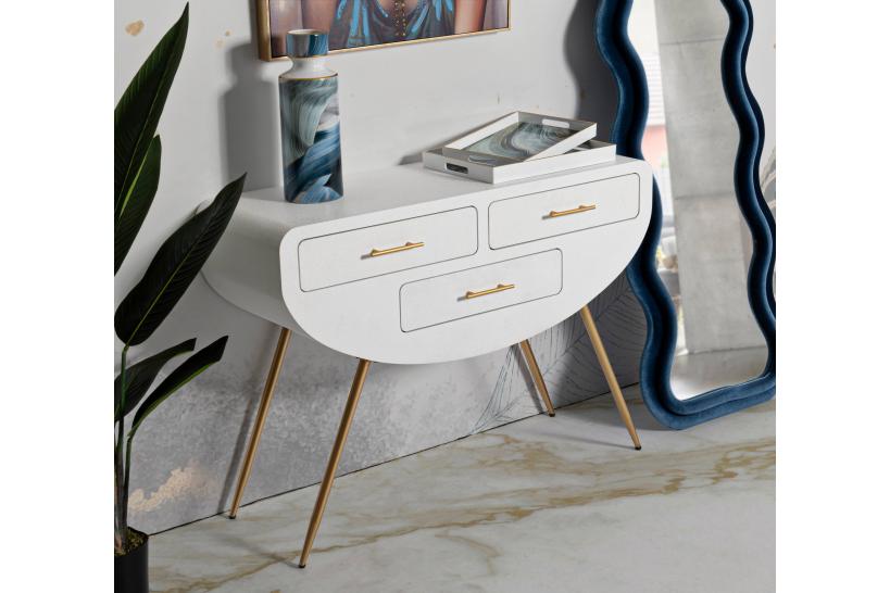 Console in legno bianco dalle linee arrotondate che richiamano il modernariato degli anni '70 Console in legno bianco dalle linee arrotondate che richiamano il modernariato degli anni '70